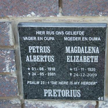 PRETORIUS Petrus Albertus 1918-2001 &amp; Magdalena Elizabeth 1920-2009