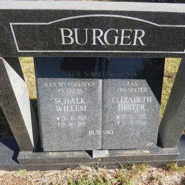 BURGER Schalk Willem 1925-2003 &amp; Elizabeth Hester 1922-2006