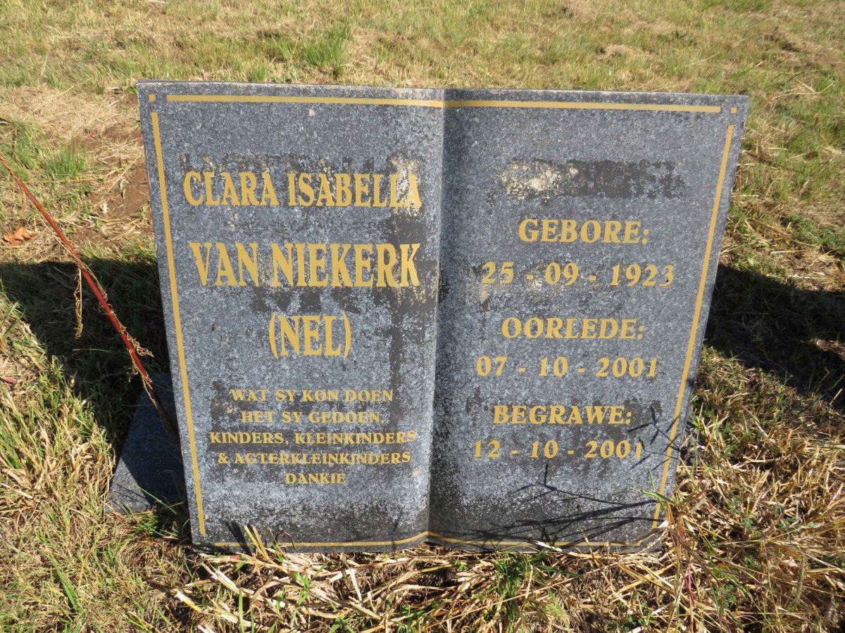 NIEKERK Clara Isabella, van nee NEL 1923-2001