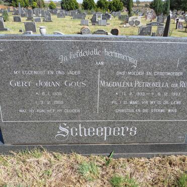 SCHEEPERS Gert Johan Gous 1935-1988 &amp; Magdalena Petronella RUST 1933-1997