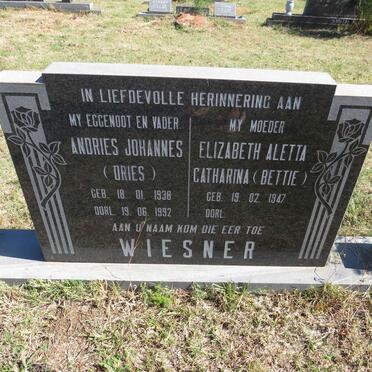 WIESNER Andries Johannes 1938-1992 &amp; Elizabeth Aletta Catharina 1947-
