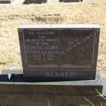 BEKKER Francina Jacoba nee CILLIERS 1904-1992