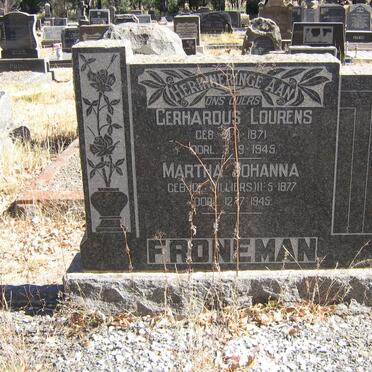FRONEMAN Gerhardus Lourens 1871-1945 &amp; Martha Johanna DE VILLIERS 1877-1945