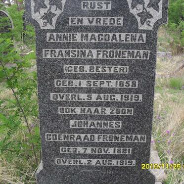 FRONEMAN Annie Magdalena Fransina nee BESTER 1858-1919