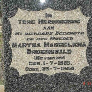 GROENEWALD Martha Magdelena neé HEYMANS 1889-1944