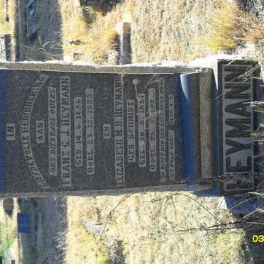 HEYMANN Franz C. J. 1856-1923 &amp; Elizabeth M.H. SCHMIDT 1851-192?