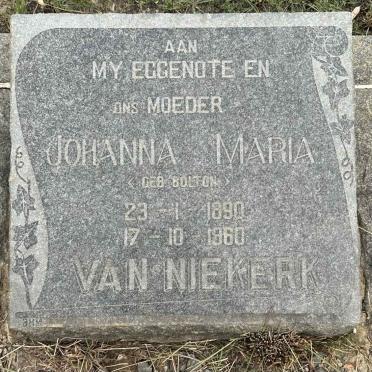 NIEKERK Johanna Maria, van nee BOLTON 1890-1960 