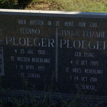 PLOEGER Hanno 1908-1995 &amp; Jantje Elizabeth EISING 1909-2001