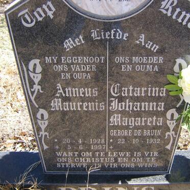 PRINS Anneus Maurenis 1928-1997 &amp; Catarina Johanna Magareta DE BRUIN 1932-