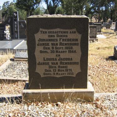 RENSBURG Johannes Frederik, Janse van 1868-1944 &amp; Louisa Jacoba ROOS 1871-1956