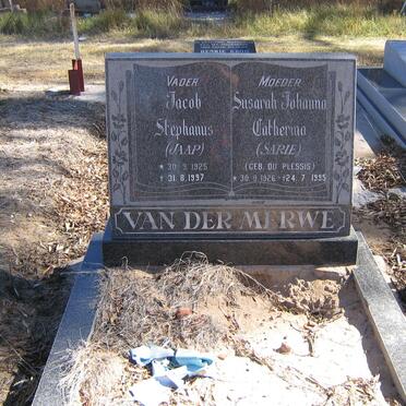 MERWE Jacob Stephanus 1925-1997 &amp; Susarah Johanna Catherina DU PLESSIS 1926-1995