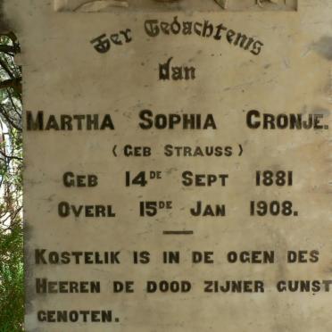 CRONJE Martha Sophia nee STRAUSS 1881-1908