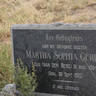 GERBER Martha Sophia nee VAN DEN BERG 1904-1922