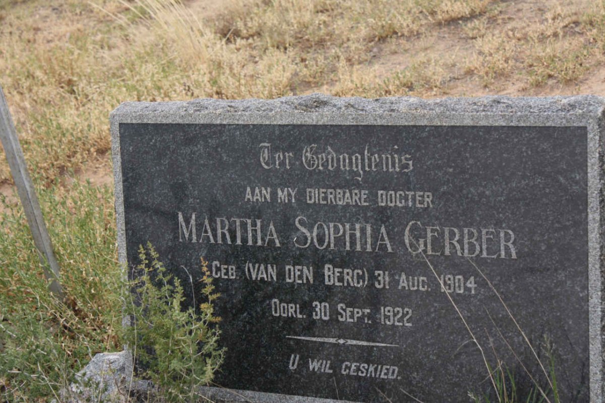 GERBER Martha Sophia nee VAN DEN BERG 1904-1922