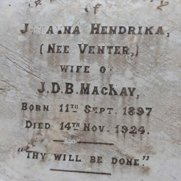 MACKAY Johanna Hendrika nee VENTER 1897-1924