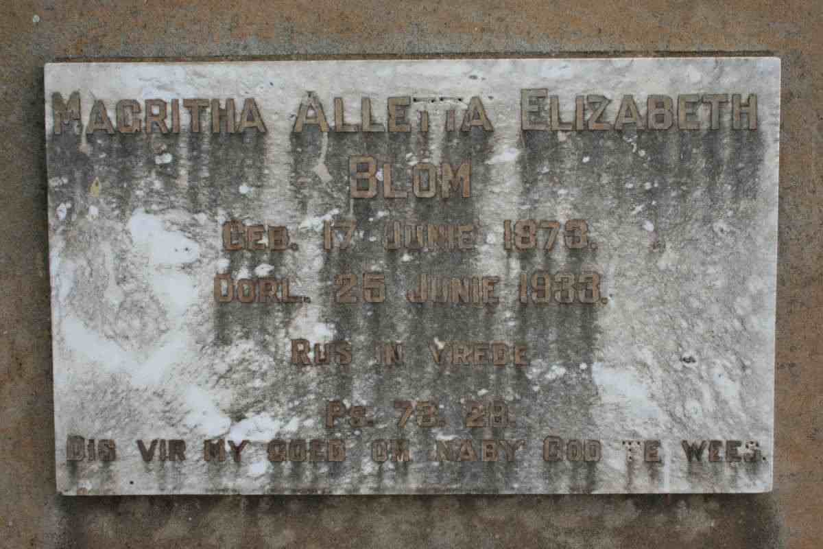 BLOM Magritha Aletta Elizabeth 1873-1933