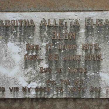 BLOM Magritha Aletta Elizabeth 1873-1933