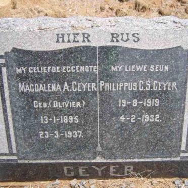 GEYER Philippus C.S. 1919-1932 &amp; Magdalena A. OLIVIER 1895?-1937
