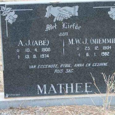 MATHEE A.J. 1900-1974 &amp; M.W.J. 1904-1982