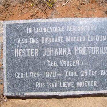 PRETORIUS Hester Johanna nee KRUGER 1870-1951