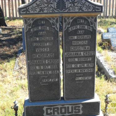CROUS Hendrikus Johannes 1868-1934 &amp; Christina Johanna BOSHOFF 1874-1940