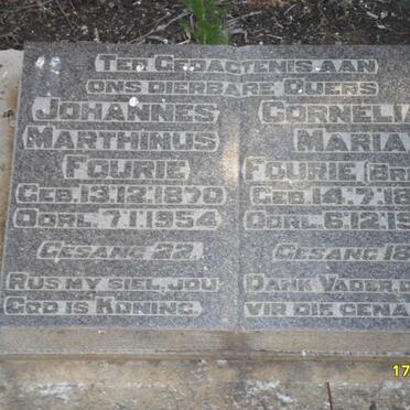 FOURIE Johannes Marthinus 1870-1954 &amp; Cornelia Maria BRITZ 1872-1952