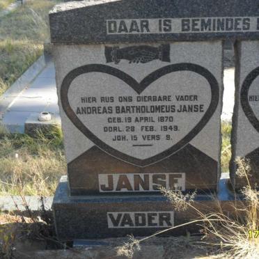 JANSE Andreas Bartholomeus 1870-1949 &amp;  Rachel Elizabeth CROUS 1882-1936