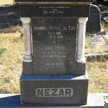 NEZAR Johanns Petrus Du Toit 1886-1938 &amp; Zagie Maria CROUS 1897-1982