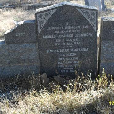 OOSTHUIZEN Andries Johannes 1892-1934 &amp; Martha Marie Magdalena COETZER 1888-1932