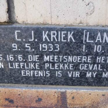 KRIEK C.J. nee LANGE 1933-2007
