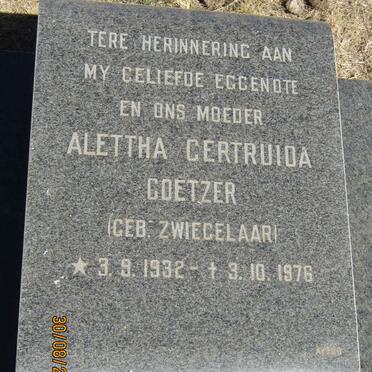 COETZER Alettha Gertruida nee ZWIEGELAAR 1932-1976
