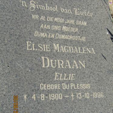 DURAAN Elsie Magdalena nee DU PLESSIS 1900-1996