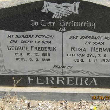 FERREIRA George Frederik 1888-1969 &amp; Rosa Hermina VAN ZYL 1895-1978