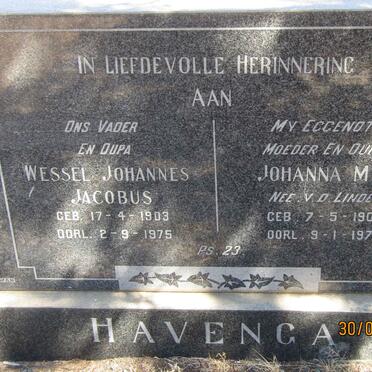 HAVENGA Wessel Johannes Jacobus 1903-1975 &amp; Johanna M.B. V.D. LINDE 1902-1970