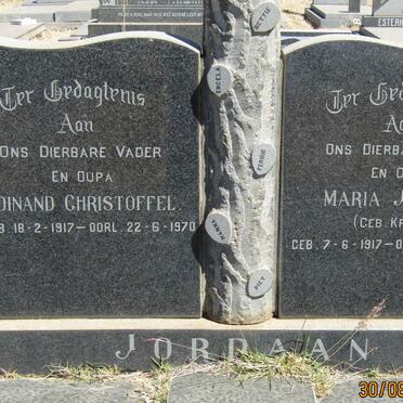 JORDAAN Ferdinand Christoffel 1917-1970 &amp; Maria Johanna KRAMER 1917-1971