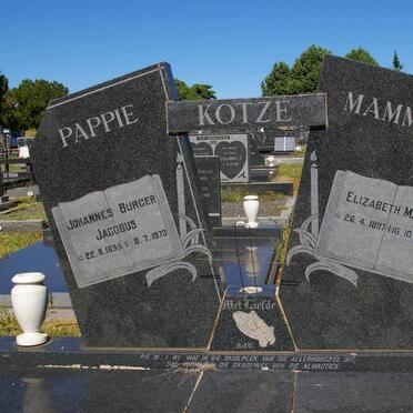 KOTZE Johannes Burger Jacobus 1895-1973 &amp; Elizabeth Maria 1897-1993
