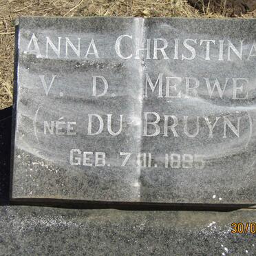 MERWE Anna Christina, v.d. nee DU BRUYN 1895-