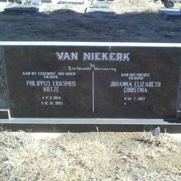 NIEKERK Philippus Erasmus Kotze 1924-1993 &amp; Johanna Elizabeth Christina 1927-