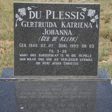 PLESSIS Gertruida Katriena Johanna, du nee DE KLERK 1940-1993