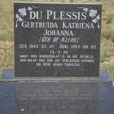 PLESSIS Gertruida Katriena Johanna, du nee DE KLERK 1940-1993