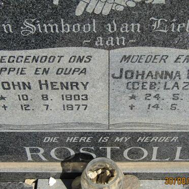 ROSTOLL John Henry 1903-1977 &amp; Johanna Gesina LAZENBY 1915-1999