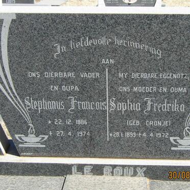 ROUX Stephanus Francois, le 1886-1974 &amp; Sophia Fredrika CRONJE 1899-1972