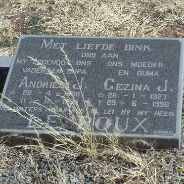 ROUX Andries J., le 1908-1998 &amp; Gezina J. 1927-1998