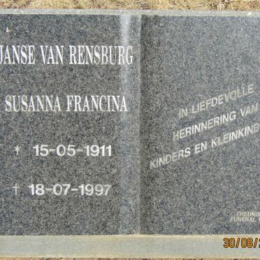 RENSBURG Susanna Francina, Janse van 1911-1997