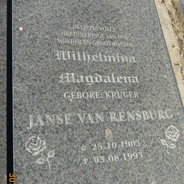 RENSBURG Dawid B., Janse van 1945-1984 &amp; Wilhelmina Magdalena KRUGER 1903-1993