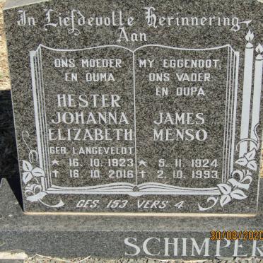 SCHIMPER James Menso 1924-1993 &amp; Hester Johanna Elizabeth LANGEVELDT 1923-2016