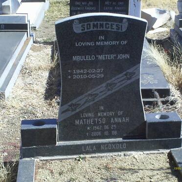 SOMNGESI Mbulelo John 1942-2010 &amp; Kathetso Annah 1942-2006