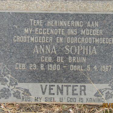 VENTER Anna Sophia nee DE BRUIN 1900-1967