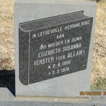 VERSTER Elizabeth Susanna nee ALLAN 1908-1978