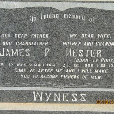WYNESS James P. 1905-1987 &amp; Hester H. LE ROUX 1906-1984